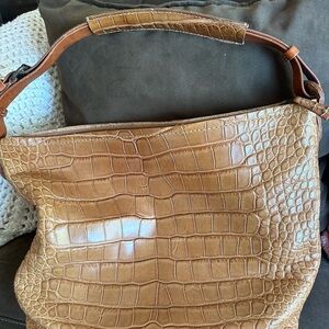 Henry Cuir for Barneys NY Croc-Embossed Tan Leather Shoulder Bag